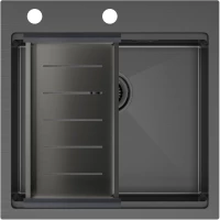 Кухонная мойка Paulmark Kroner-Pro PM705151-GM+A405-GM 51x51 см, вороненая сталь