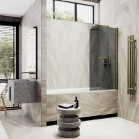 Шторка на ванну MaybahGlass MGV-779-2 60 см, профиль бронза матовая, стекло графитовое