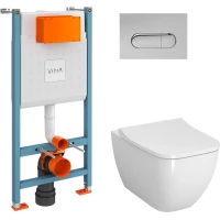 Комплект инсталляция с унитазом VitrA 9855B003-7206 с кнопкой хром + унитаз подвесной VitrA Shift безободковый, с сиденьем микролифт, белый