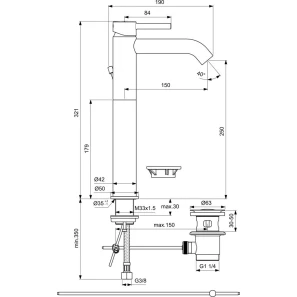 Изображение товара смеситель для раковины с донным клапаном ideal standard ceraline bc194xg