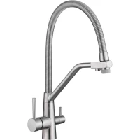 Смеситель для кухни Fmark FS0762L-V2 с подключением к фильтру, гибким изливом, сатин