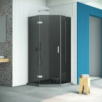 Душевой уголок Vegas Glass AFA-Pen Retta 90 01 07 L 90x90 см L, профиль белый, стекло графитовое