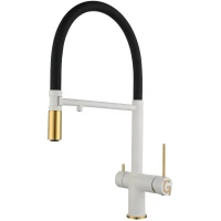 Смеситель для кухни Rivelato Adria 1523517 brina oro с подключением к фильтру, гибким изливом, золотой/иней