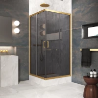 Душевой уголок Vegas Glass ZA Protec 95 03 07 95x95 см, профиль золотой матовый, стекло графитовое