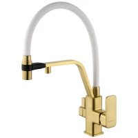 Смеситель для кухни Wonzon & Woghand WW-88458013-BG(MW) с подключением к фильтру, гибким изливом, золотой матовый