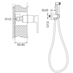 Изображение товара гигиенический душ rose r2805h со смесителем, черный матовый