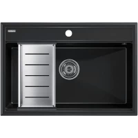 Кухонная мойка Paulmark Stepia PM117551-BLM+A375-BS 75x51 см, черный металлик