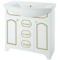 Тумба с раковиной белый глянец золотая патина 86,5 см Bellezza Тиффани 4630514110382 + 4620008197357