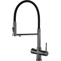 Смеситель для кухни Zorg SH 2003 PVD GRAFIT с подключением к фильтру, гибким изливом, графит