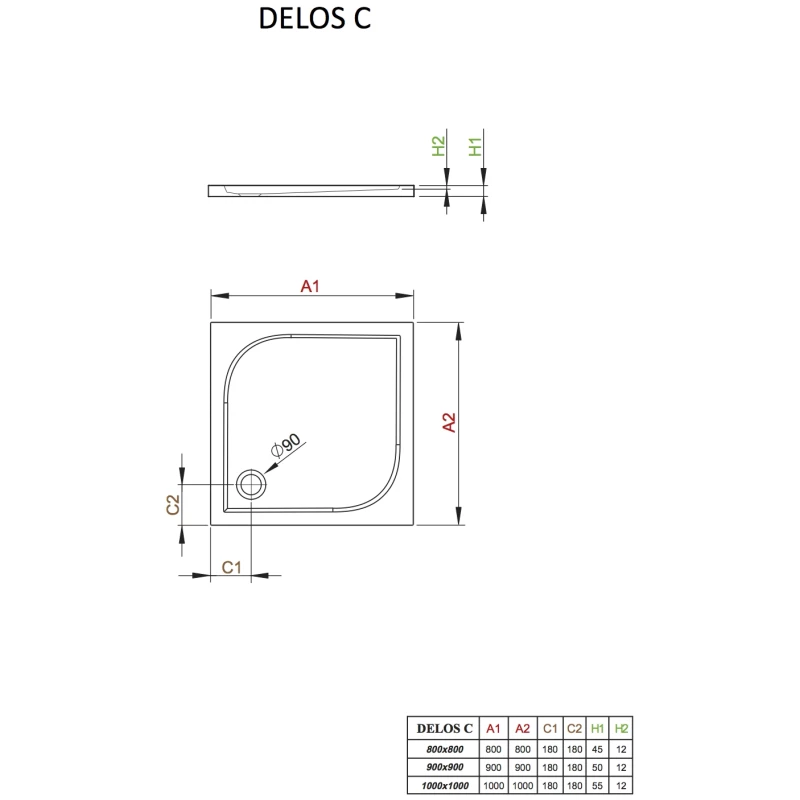 Акриловый поддон 80x80 см Radaway Delos C SDC0808-01