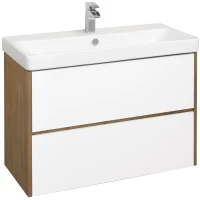 Тумба с раковиной белый глянец/дуб рустикальный 90 см Акватон Сканди 1A2519K0SDZ90