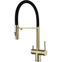 Смеситель для кухни Grocenberg GB4096MG с подключением к фильтру, гибким изливом, золотой матовый