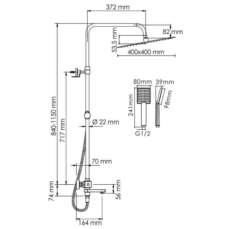 Душевая система 400 мм WasserKRAFT A199.119.141.010.CH Thermo