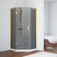 Душевой уголок Vegas Glass AFA-Pen NOVO 100 03 07 L 100x100 см L, профиль золотой матовый, стекло графитовое
