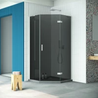 Душевой уголок Vegas Glass AFA-Pen Retta 90 01 07 R 90x90 см R, профиль белый, стекло графитовое