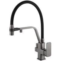 Смеситель для кухни Wonzon & Woghand WW-88458013-BGM с подключением к фильтру, гибким изливом, темный графит матовый