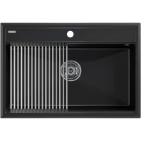 Кухонная мойка Paulmark Stepia PM117551-BLM+R375-BS 75x51 см, черный металлик