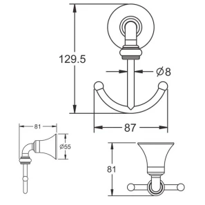 Изображение товара крючок rose rg1221 двойной, для ванны, хром