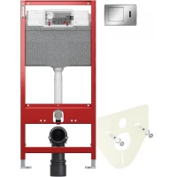 Инсталляция для унитаза Tece TECEplanus 9300302 + 9200010 + 9380014 + 9240352 + 9810003 с кнопкой смыва, нержавеющая сталь