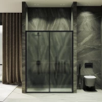 Душевая дверь MaybahGlass MGD-1281-6 150 см, профиль черный матовый, стекло сатин