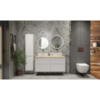 Комплект мебели белый глянец 119,6 см со столешницей бук светлый Jorno Wood Wood.01.60/P/W + Wood.01.60/P/W + Wood.06.120/LW + 0085176 + 0085176 + Wood.02.60/TK + Wood.02.50/TK