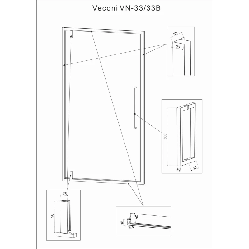 Душевая дверь 70 см Veconi Vianno VN33-70-01-C7 прозрачное