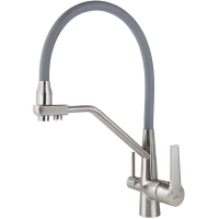 Смеситель для кухни Viko V-5506 с подключением к фильтру, гибким изливом, нержавеющая сталь/серый