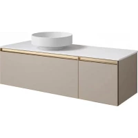 Тумба с раковиной Armadi Art Quatro Daphne 790-M2-140-D-MG-LED + 792-140-W + 801-MW 141 см L, подвесная, со столешницей, подсветкой, бежевый матовый