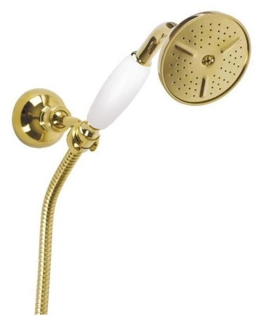Ручной душ со шлангом 150 см и держателем золото 24 карат, ручка белая Cezares CZR-KD-03/24-Bi