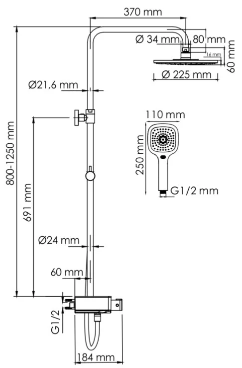 Душевая система 225 мм WasserKRAFT Aller A113.067.065.CH Thermo - фото 3