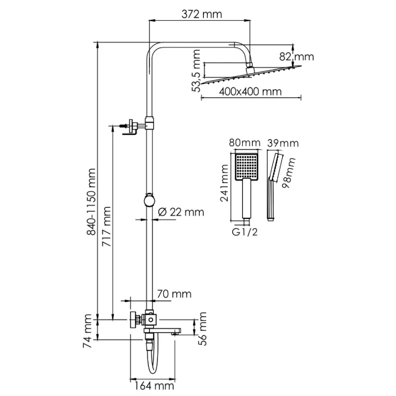 Душевая система 400 мм WasserKRAFT A199.119.141.087.CH Thermo