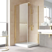 Душевой уголок Vegas Glass EP-Fis LUX 90 09 Moru L 90x90 см L, профиль золотой, стекло рифленое