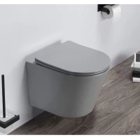 Унитаз подвесной CeramaLux B2330-3MH безободковый, с сиденьем микролифт, светло-серый матовый