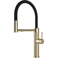 Смеситель для кухни Paulmark Ganymede Diamond Gd613199-LG с подключением к фильтру, гибким изливом, светлое золото