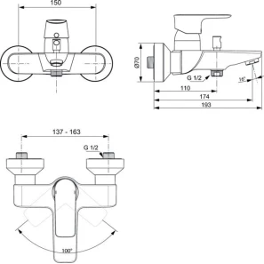 Изображение товара смеситель для ванны ideal standard connect air a7033gn