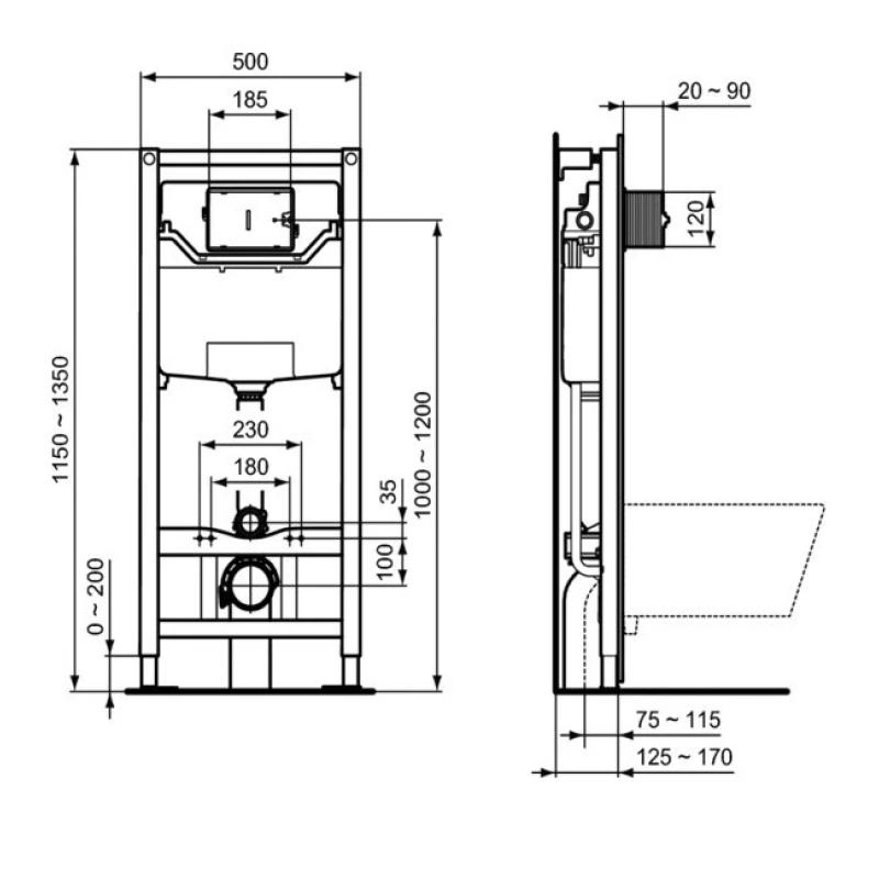 Комплект подвесной унитаз T007901 + T352701 + система инсталляции R020467 + R0108AA Ideal Standard Prosys Tesi T387201R0108AA