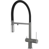 Смеситель для кухни Rivelato Adria 1523517 grigio cromo с подключением к фильтру, гибким изливом, хром/серый