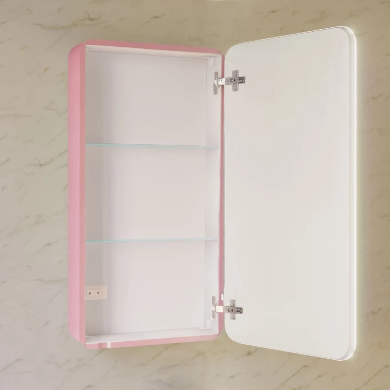 Зеркальный шкаф 45,5x85,5 см розовой иней R Jorno Pastel Pas.03.46/PI