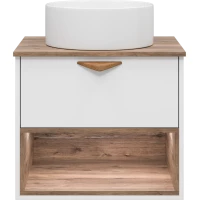 Тумба под раковину Brevita Bergen BER-07060-19-01-1Я 60,4 см, подвесная, со столешницей, подсветкой, белый матовый/дуб галифакс