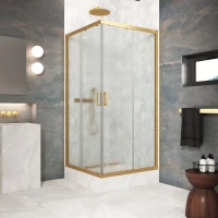 Душевой уголок Vegas Glass ZA Protec 80 03 02 80x80 см, профиль золотой матовый, стекло шиншилла