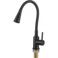 Смеситель для кухни Savol S-3002HM-H с гибким изливом, черный