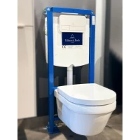 Комплект инсталляция с унитазом Villeroy & Boch 568CDR01 с кнопкой смыва, белый + унитаз подвесной Villeroy & Boch Targa безободковый, с сиденьем микролифт, альпийский белый