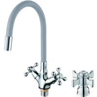 Смеситель для кухни D-Lin D153807-2 с гибким изливом, хром/серый
