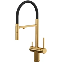 Смеситель для кухни Reflexion Lago RX9901GD с подключением к фильтру, гибким изливом, золотой матовый