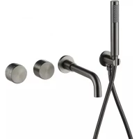 Смеситель для ванны Feramolli Amos GM288 CoolStart, встраиваемый, с душевым гарнитуром, графит матовый