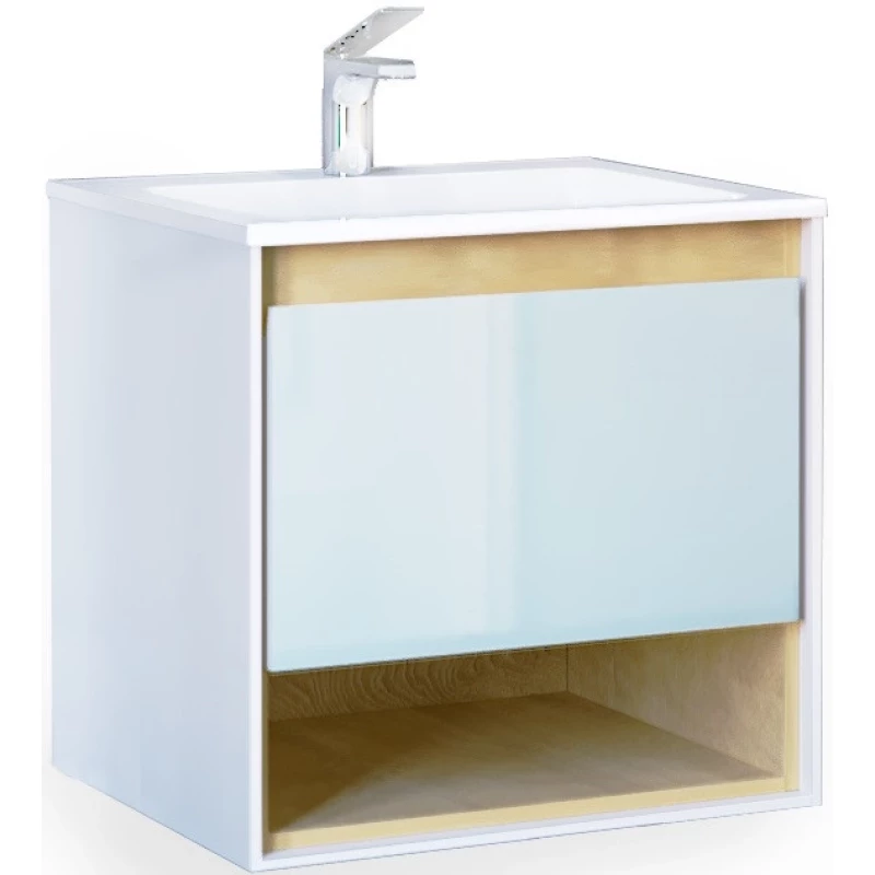 Комплект мебели белый/дуб 62 см Jorno Glass Gla.01.62/P/W + Mol.08.65/W + Gla.02.60/W