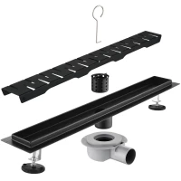 Душевой трап (лоток) Savol S-DL02H-30 30 см, с решеткой, перфорированный, черный матовый