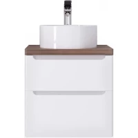 Тумба с раковиной белый глянец 60 см со столешницей бук темный Jorno Wood Wood.01.60/P/W + Wood.06.60/DW + 7078A-805