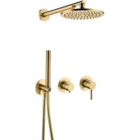 Душевой комплект Grocenberg GB5090MG 200 мм, со смесителем, золотой матовый