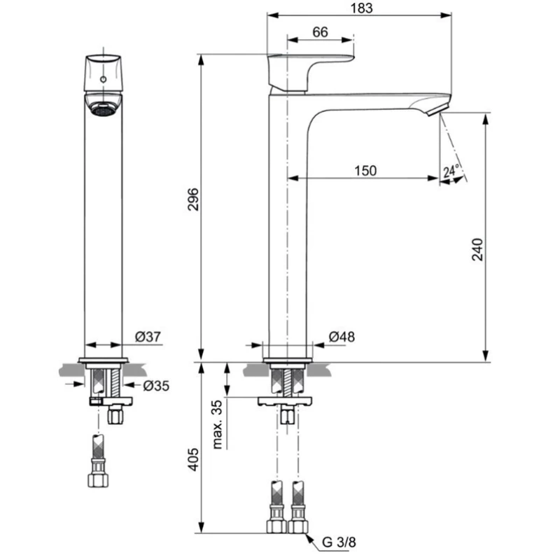 Смеситель для раковины без донного клапана Ideal Standard Connect Air Vessel A7027AA